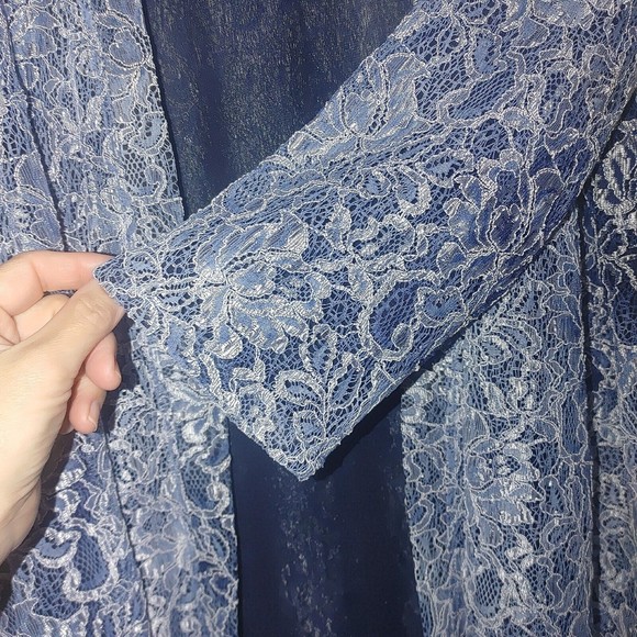 Chicos Travelers Women's Open Cardigan Size 0 Small 3/4 Sleeve Blue White Lace - Picture 4 of 10